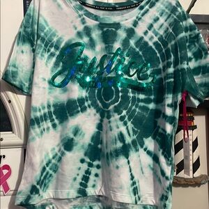 Justice Green and White Short Sleeve Tie-Dye Tee